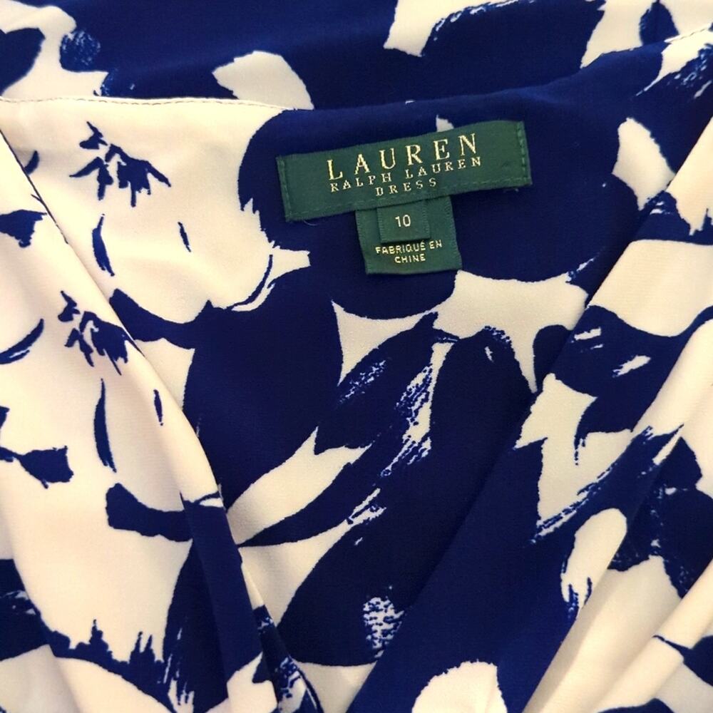 Lauren Ralph Lauren Classic Preppy Floral Faux Wrap, Ruched Midi Dress - Picture 3 of 4